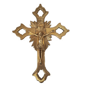 Vintage Art Deco Religious Crucifix Wall Sculpture Brass Sacred Art Italy 1950